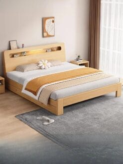 Giường Gỗ Công Nghiệp Có Đèn LED Và Kệ Đầu Giường GPN003