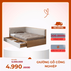Giường Gỗ Công Nghiệp Có Ngăn Kéo Lưu Trữ Góc L - Xưởng Gỗ TTP - GPN002