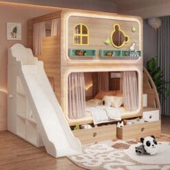 Giường Tầng Trẻ Em MDF Kết Hợp Cầu Trượt Và Kệ Sách - Xưởng Gỗ TTP - GTCT002