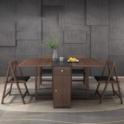 Bàn Ăn Gấp Gọn Có Tủ Lưu Trữ Kiêm Ghế Gỗ Công Nghiệp BDBKT0506