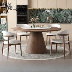 Bàn Ăn Tròn Gỗ Sồi Kích Thước Lớn Chân Trụ Hiện Đại GSBAK04