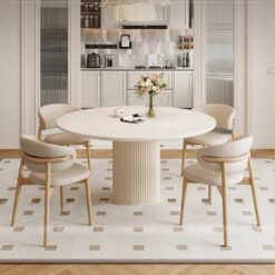 Bàn Tròn Gỗ Oak Chân Sóng Trắng Phong Cách Scandinavian GSBAK08