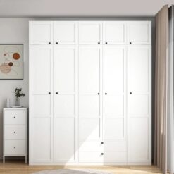 TỦ ÁO GỖ CÔNG NGHIỆP TRẮNG 5 CÁNH PHÀO NỔI - TAO01