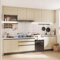 Tủ Bếp Gỗ MDF Vân Sồi Phong Cách Nhật Bản Hiện Đại - Xưởng Gỗ TTP - TBNB001