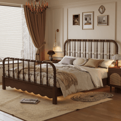 Giường Gỗ Sồi Vintage Spindle Đèn LED Cổ Điển - GGT008