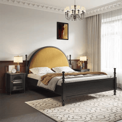 Giường Gỗ Sồi Đầu Bán Nguyệt Bọc Nhung Cao Cấp - GGT010