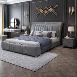 Giường Bọc Da Luxury Art Deco Viền Vàng Gold - GBD003