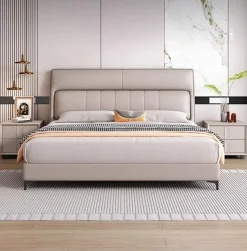 Giường Bọc Da Platform Đầu 2 Tầng Kẻ Dọc - GBD006